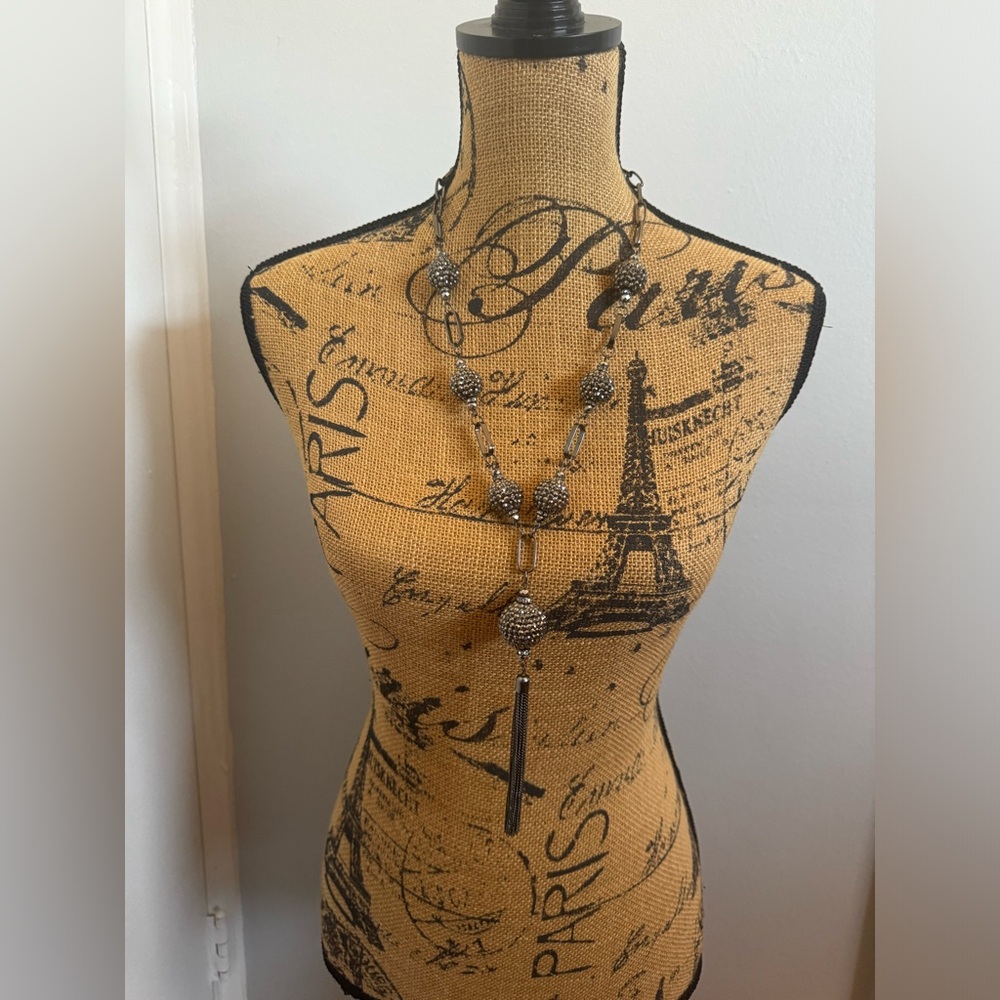 Steel Grey Tassel Pendant Necklace